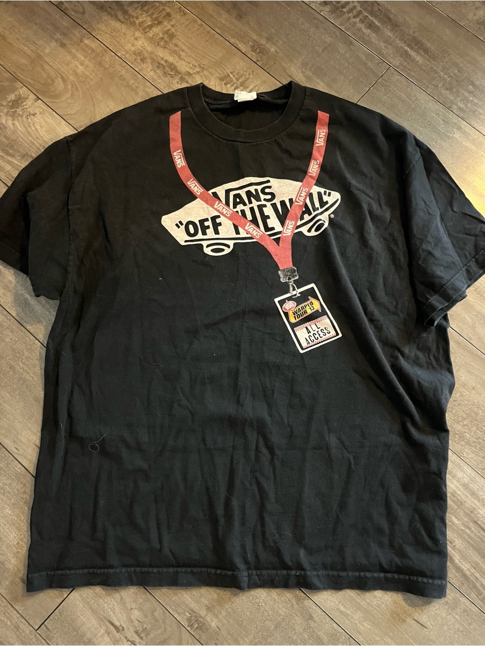 Alstyle Black Tee with White Vans 'Off The Wall' Logo and Red Lanyard Graphic